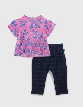 Ensemble top mauve et pantalon marine bébé fille