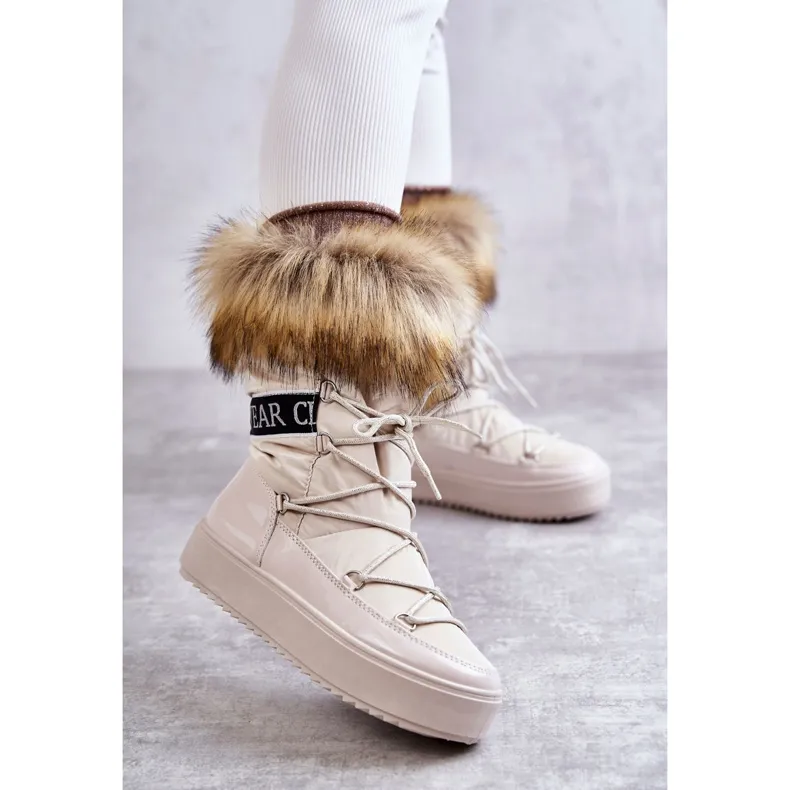 FM1 Bottes de neige à lacets pour femmes Beige Santero