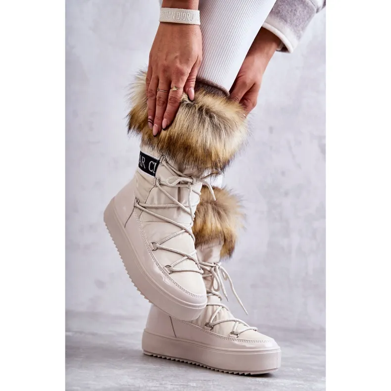 FM1 Bottes de neige à lacets pour femmes Beige Santero