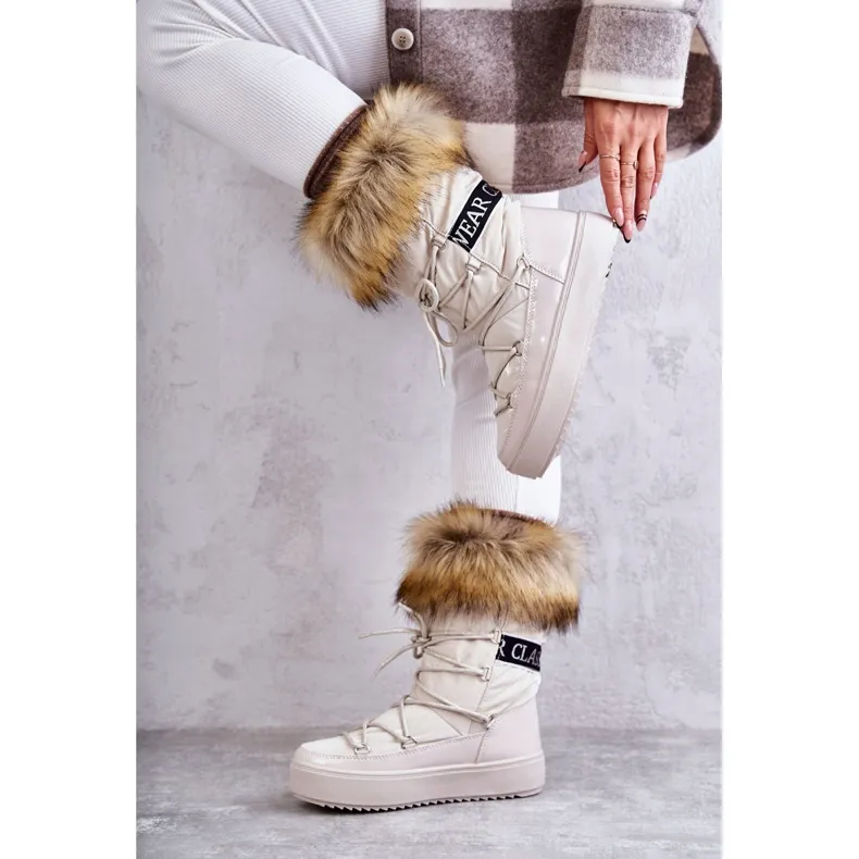 FM1 Bottes de neige à lacets pour femmes Beige Santero