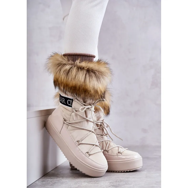 FM1 Bottes de neige à lacets pour femmes Beige Santero