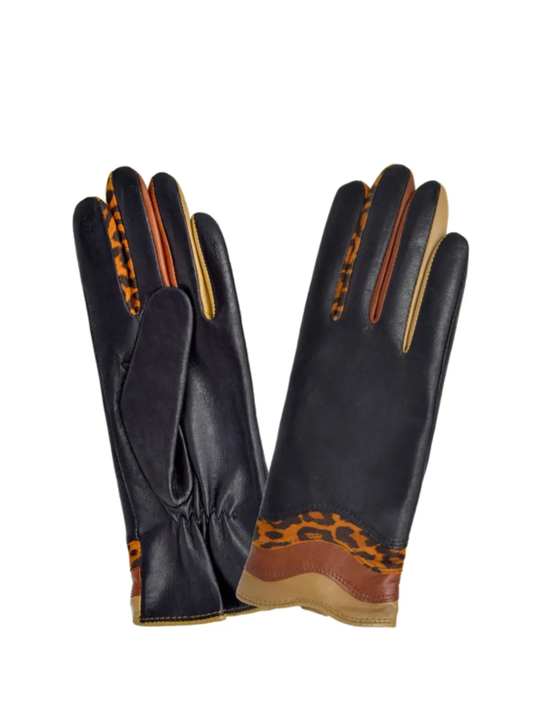 Gants en cuir patchwork femme Glove Story Ref 58597 195 Noir / Animal