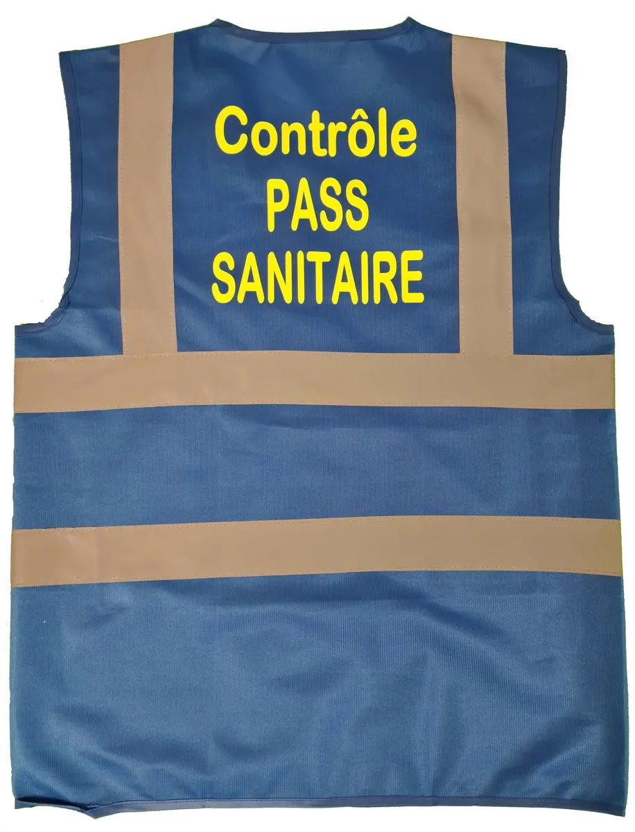 Gilet de sécurité - chasuble bleu roi - Contrôle PASS SANITAIRE 