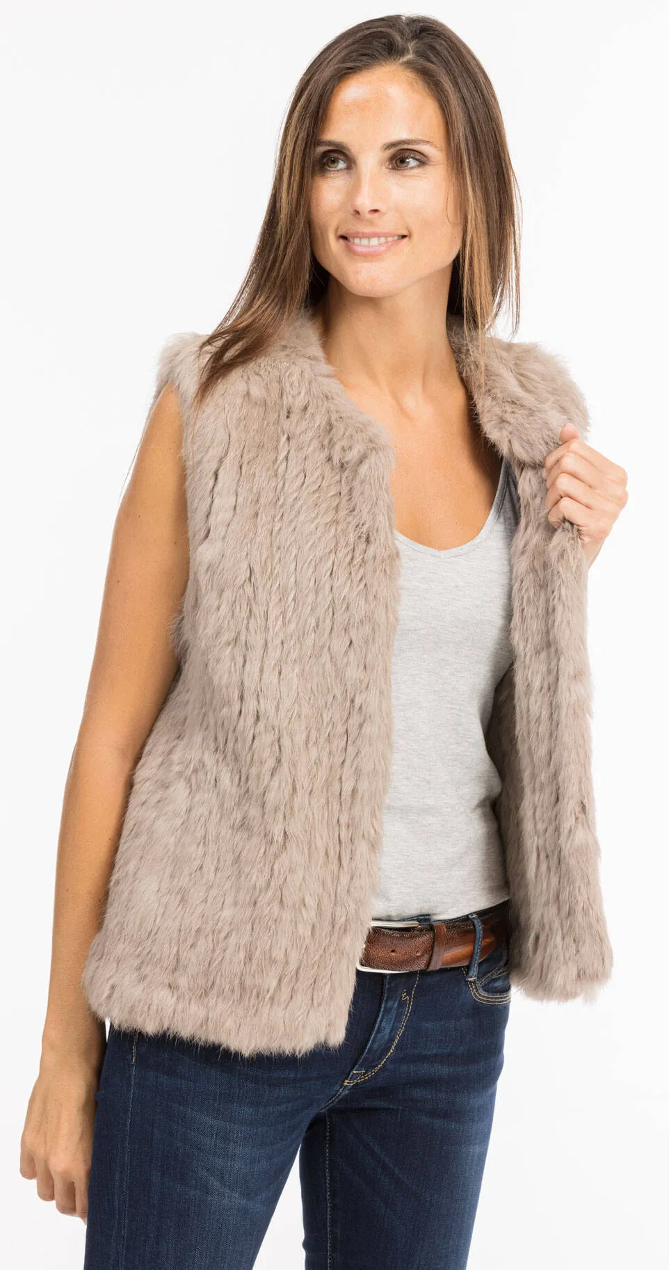 Gilet lapin femme sans manches beige fonce Oakwood