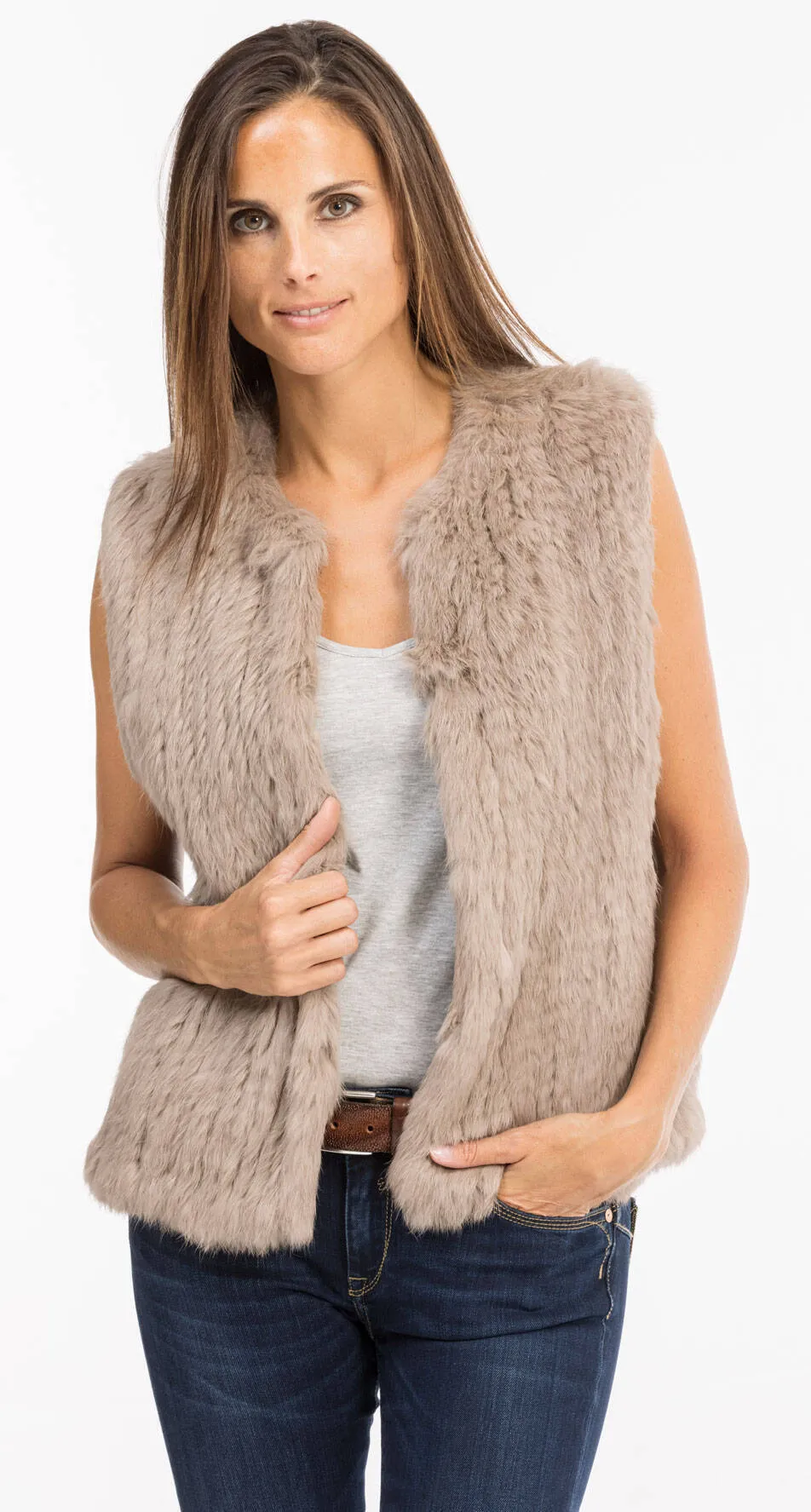 Gilet lapin femme sans manches beige fonce Oakwood