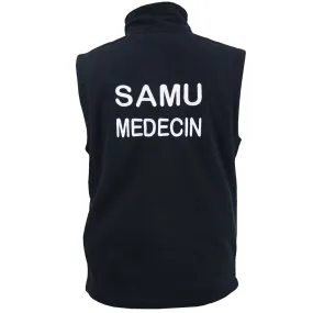 Gilet sans manches micropolaire homme - brodé SAMU MEDECIN recto verso - bleu marine 