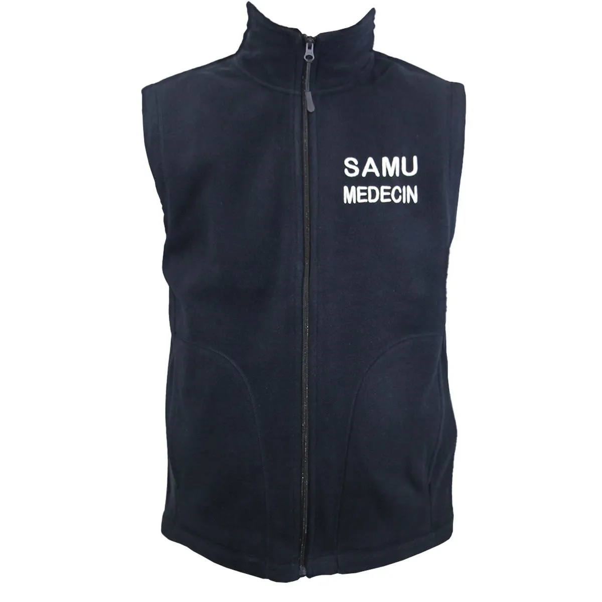 Gilet sans manches micropolaire homme - brodé SAMU MEDECIN recto verso - bleu marine 