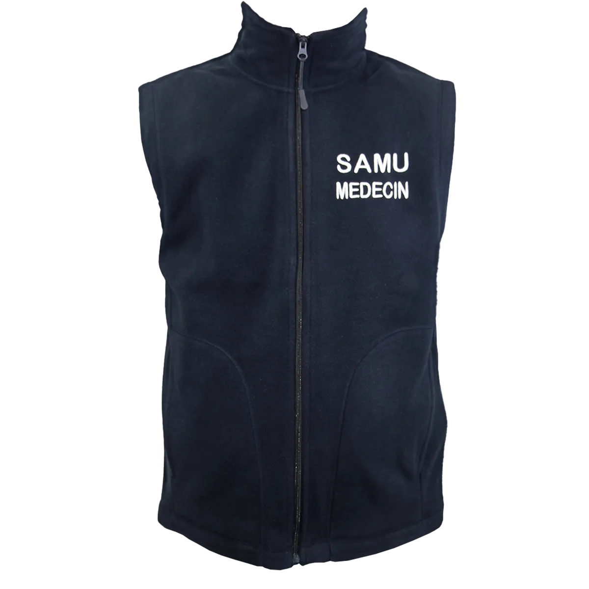 Gilet sans manches micropolaire homme - brodé SAMU MEDECIN recto verso - bleu marine 