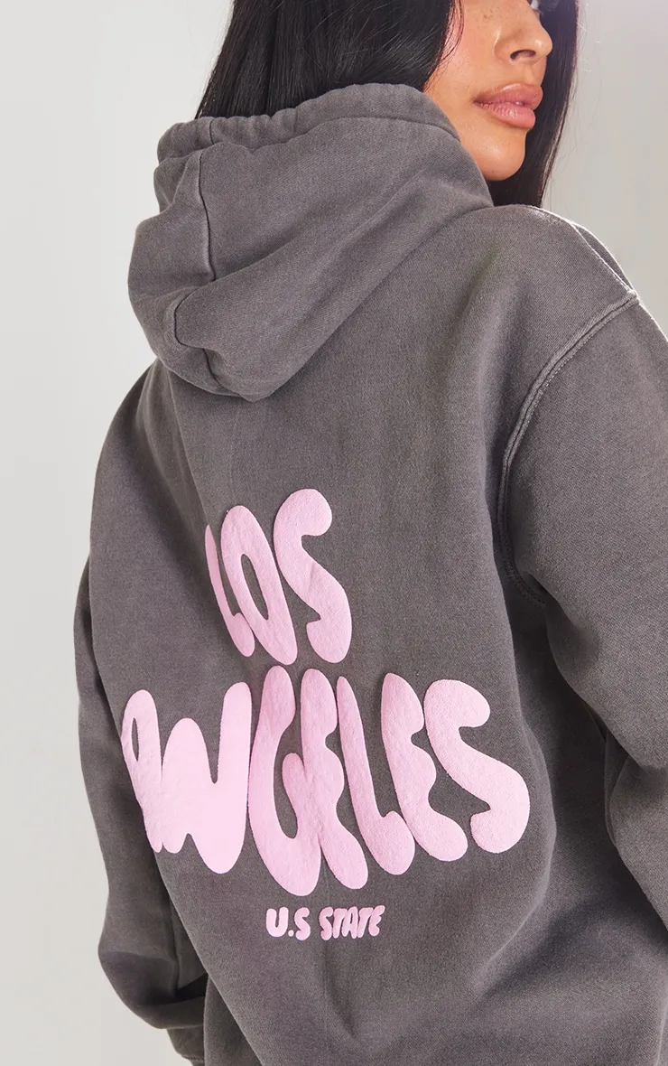 Hoodie gris anthracite à slogan Los Angeles