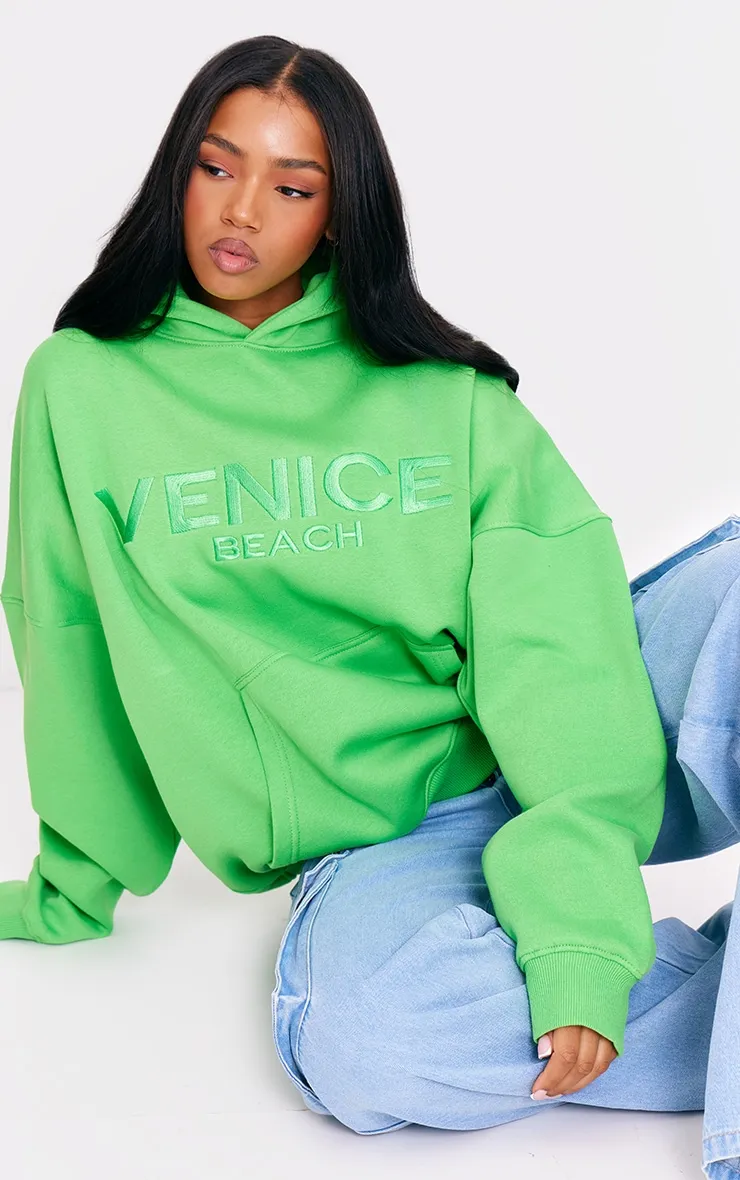 Hoodie vert vif à slogan Venice brodé