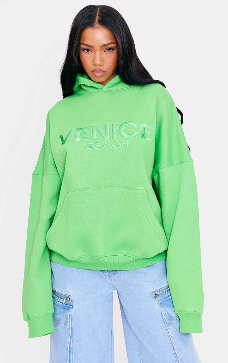 Hoodie vert vif à slogan Venice brodé