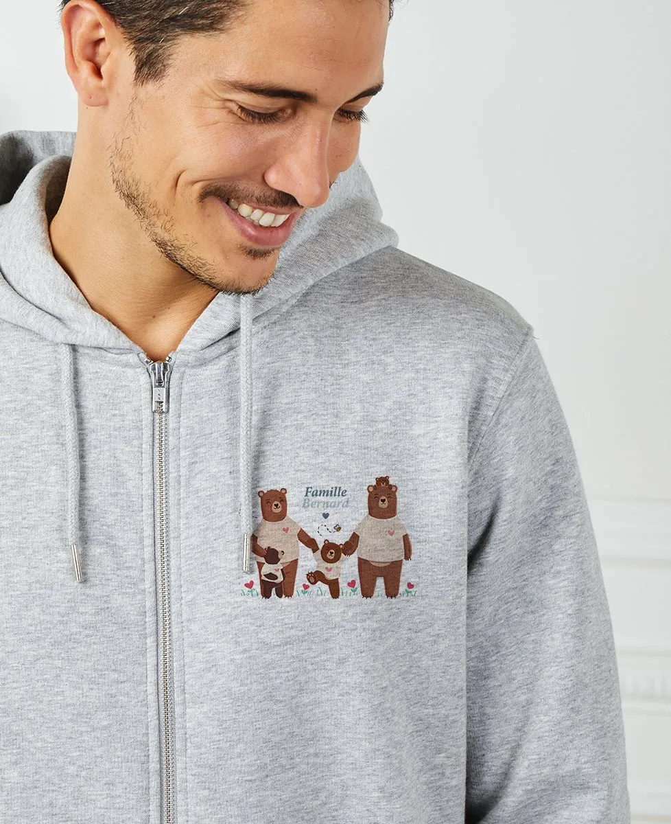 Hoodie zippé homme Famille ours personnalisée