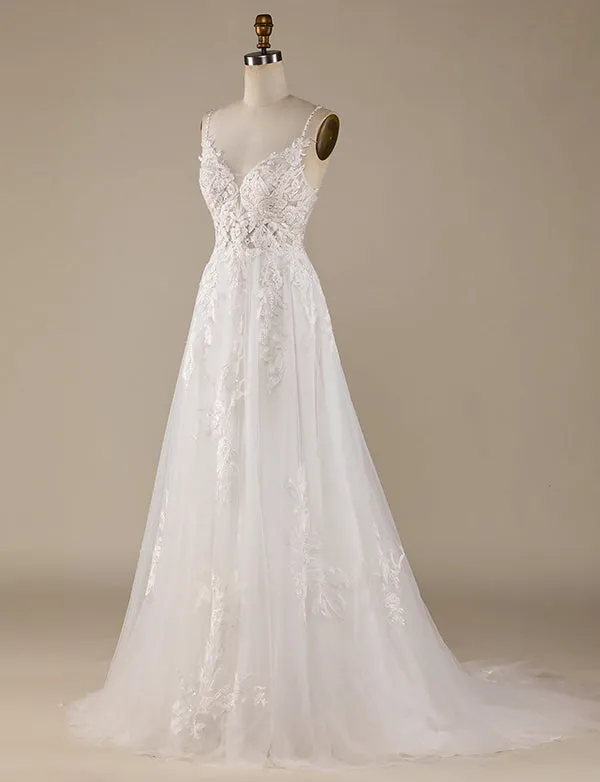 Ivoire A-ligne Tulle Entres-Cross Strains Dos Robe de mariée