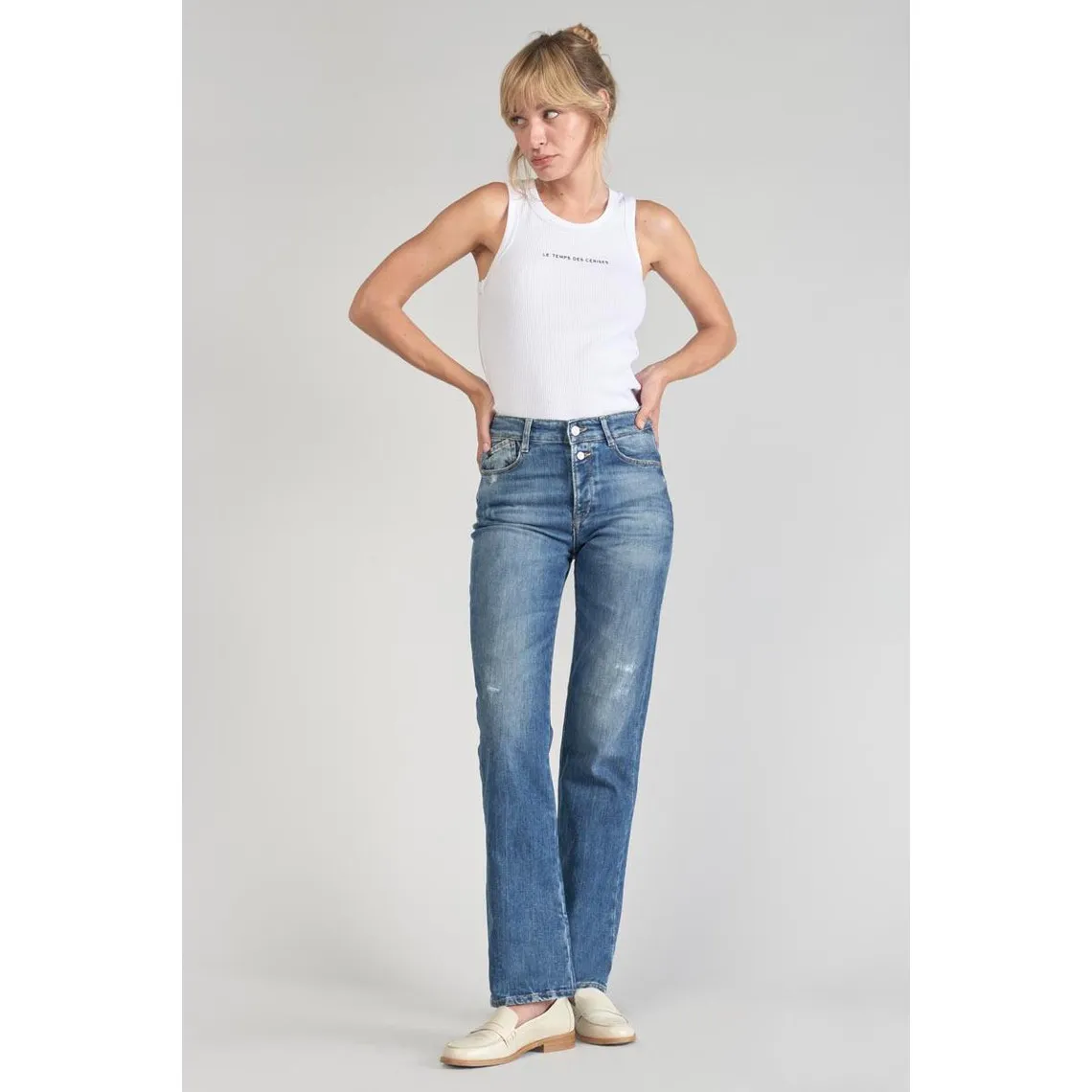 Jeans  400/19 mom taille haute, longueur 34 en coton Sara | 3 Suisses