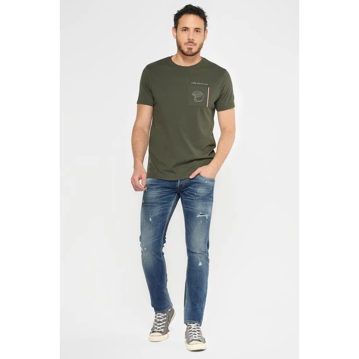 Jeans ajusté stretch 700/11, longueur 34 bleu en coton Logan | 3 Suisses