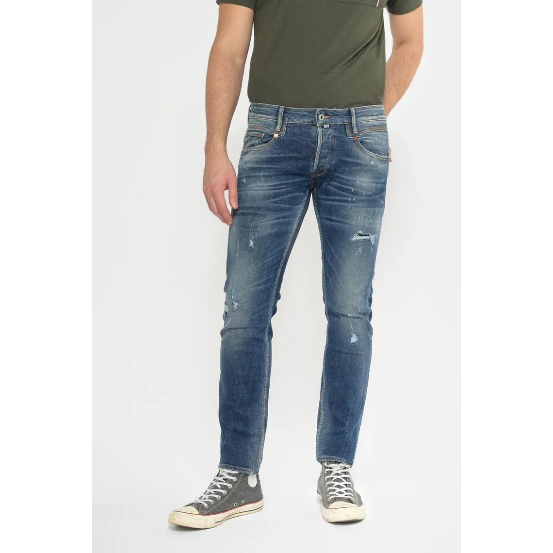 Jeans ajusté stretch 700/11, longueur 34 bleu en coton Logan | 3 Suisses