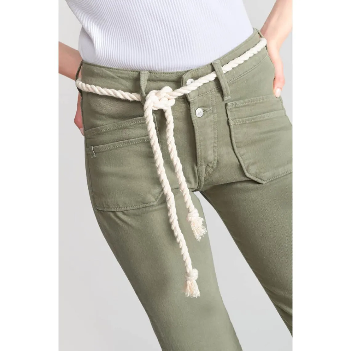 Jeans regular, droit pricilia, 7/8ème vert en coton | 3 Suisses