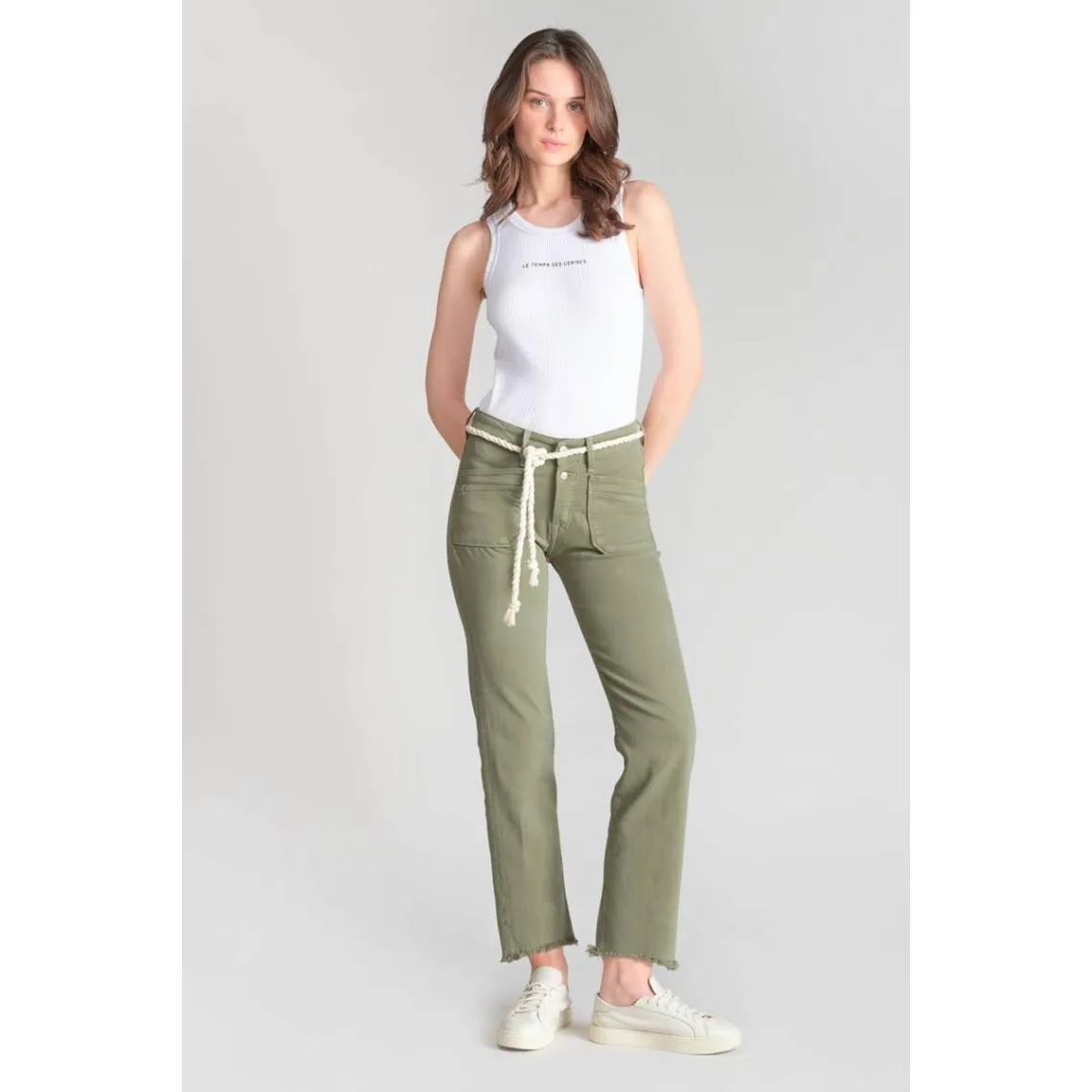 Jeans regular, droit pricilia, 7/8ème vert en coton | 3 Suisses