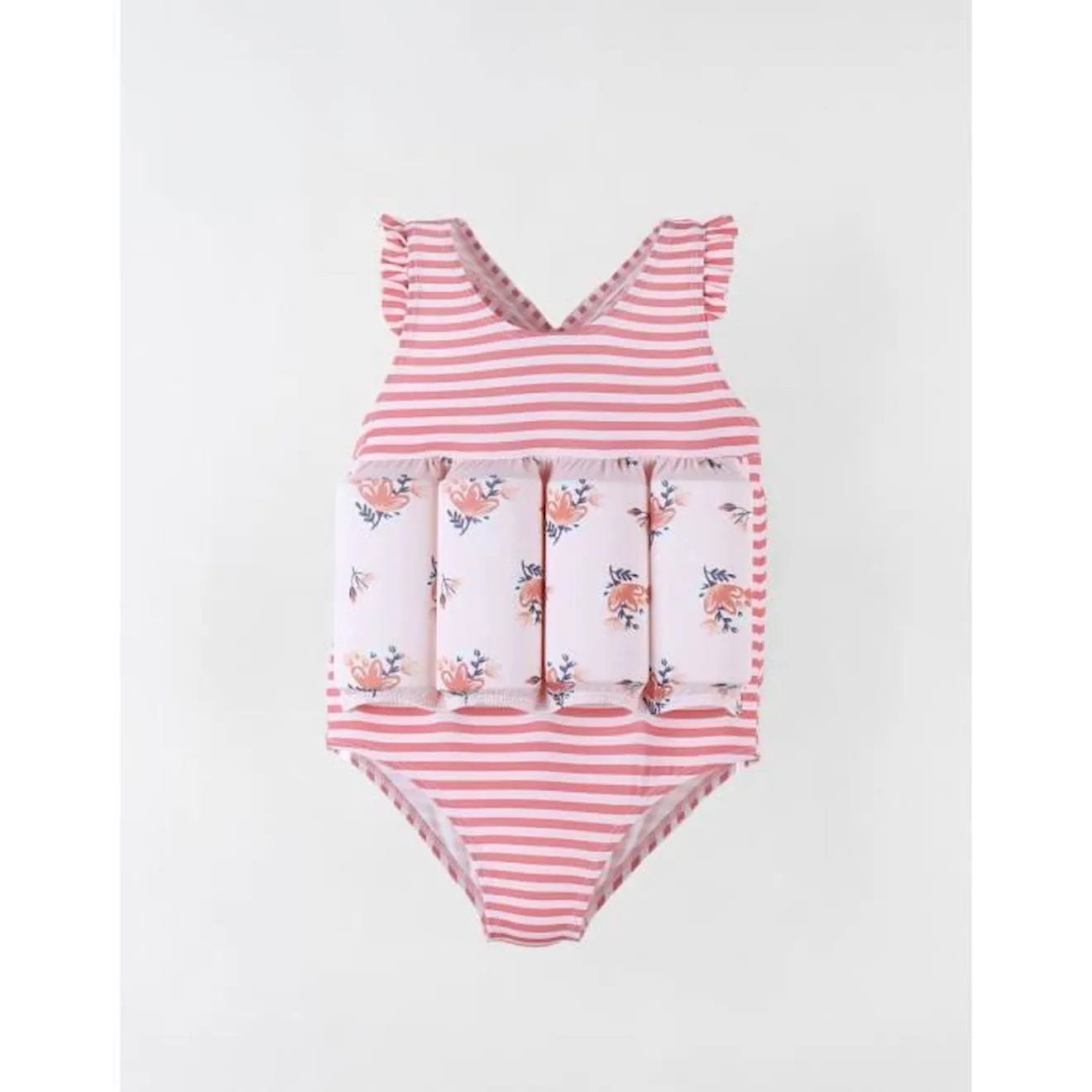 Maillot bouée rayé à imprimés fleuris clair rose - Archimède