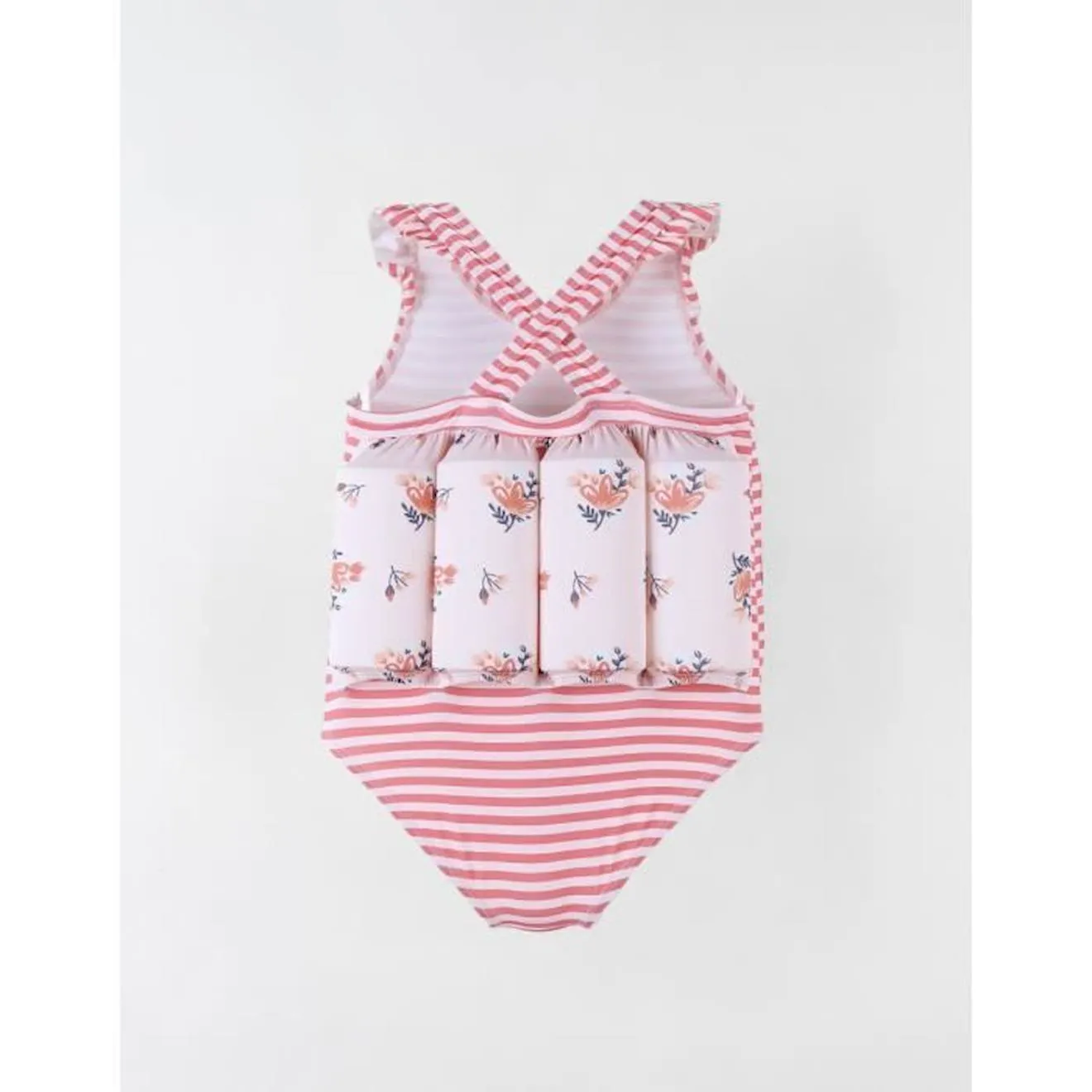 Maillot bouée rayé à imprimés fleuris clair rose - Archimède