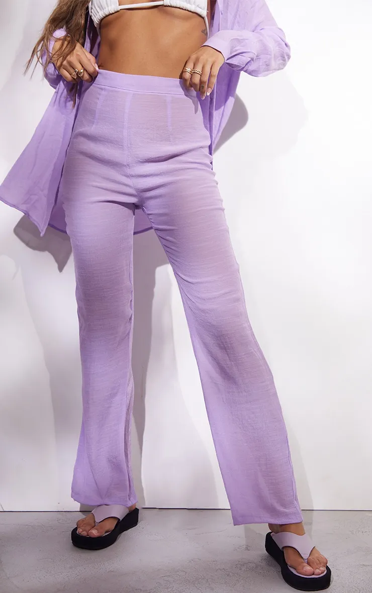 Pantalon de plage lilas effet lin