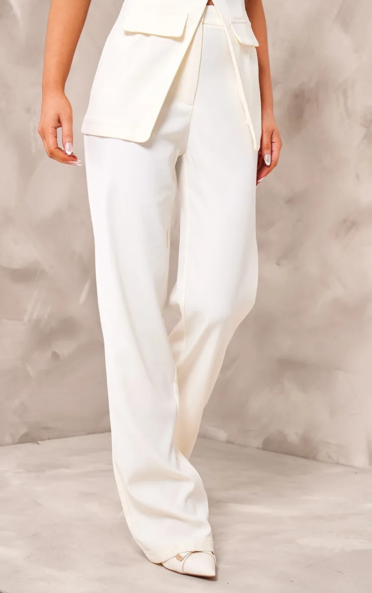 Pantalon de tailleur droit tissé crème