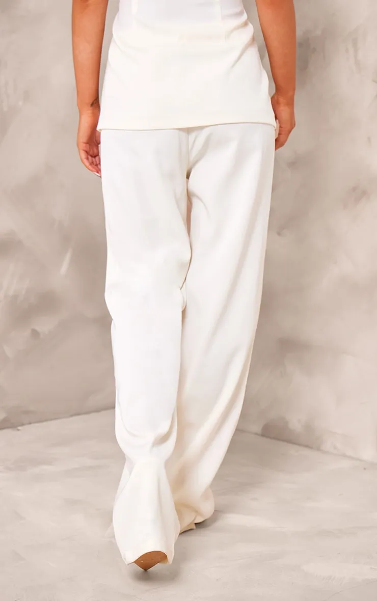 Pantalon de tailleur droit tissé crème