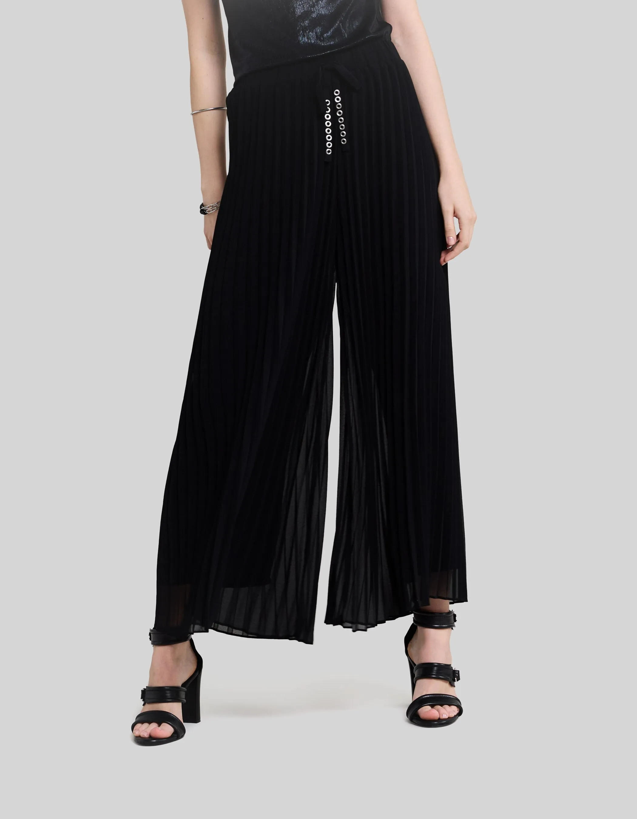 Pantalon large noir plissé Femme