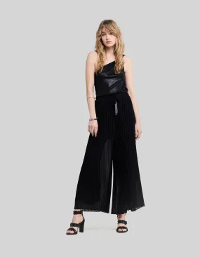 Pantalon large noir plissé Femme