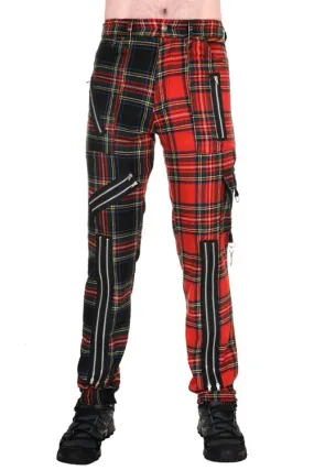 Pantalon punk unisexe TIGER OF LONDON en tartan vert et rouge