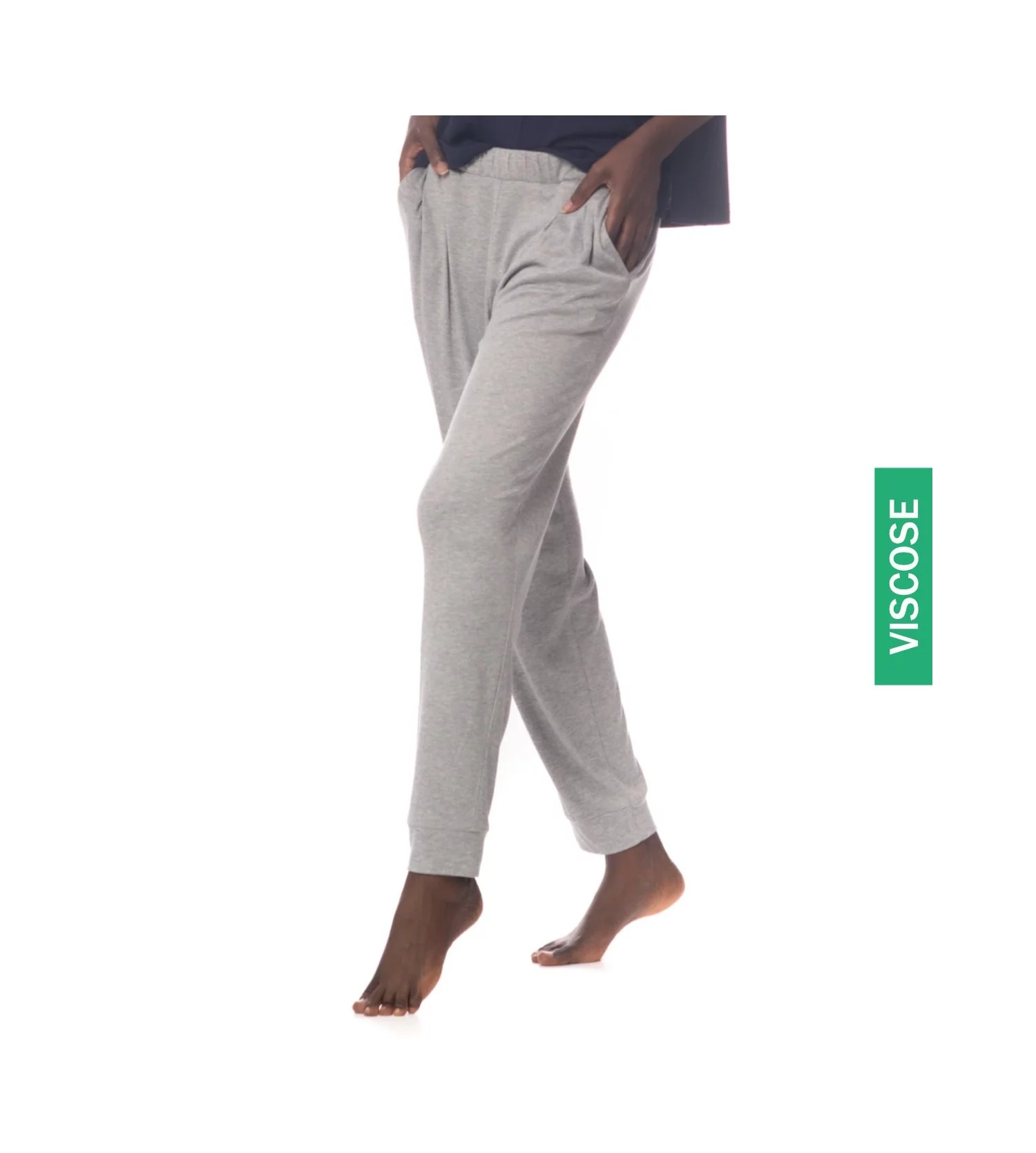 Pantalon resserré en maille côtelée GRIS