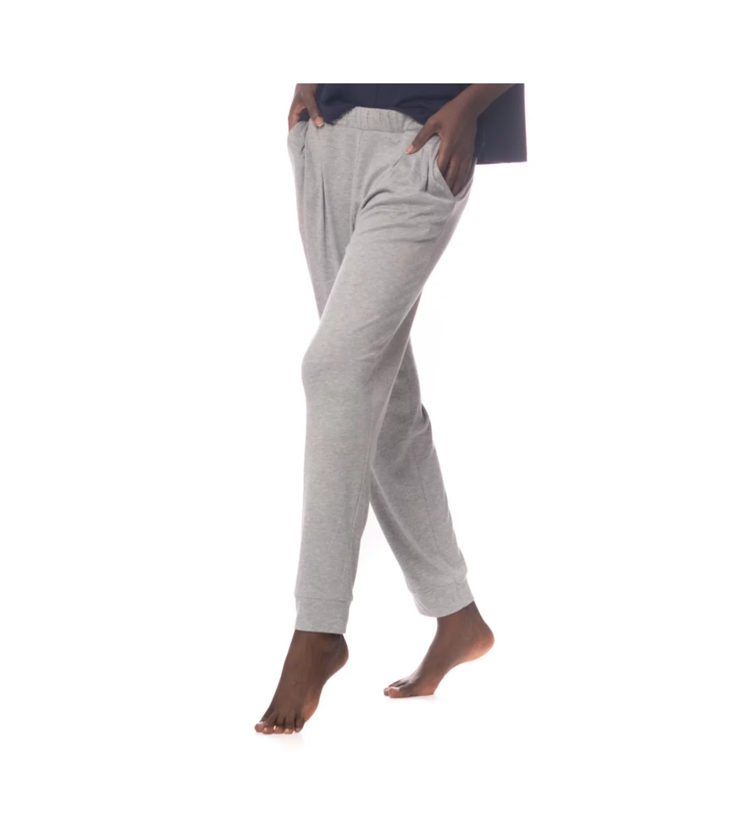 Pantalon resserré en maille côtelée GRIS