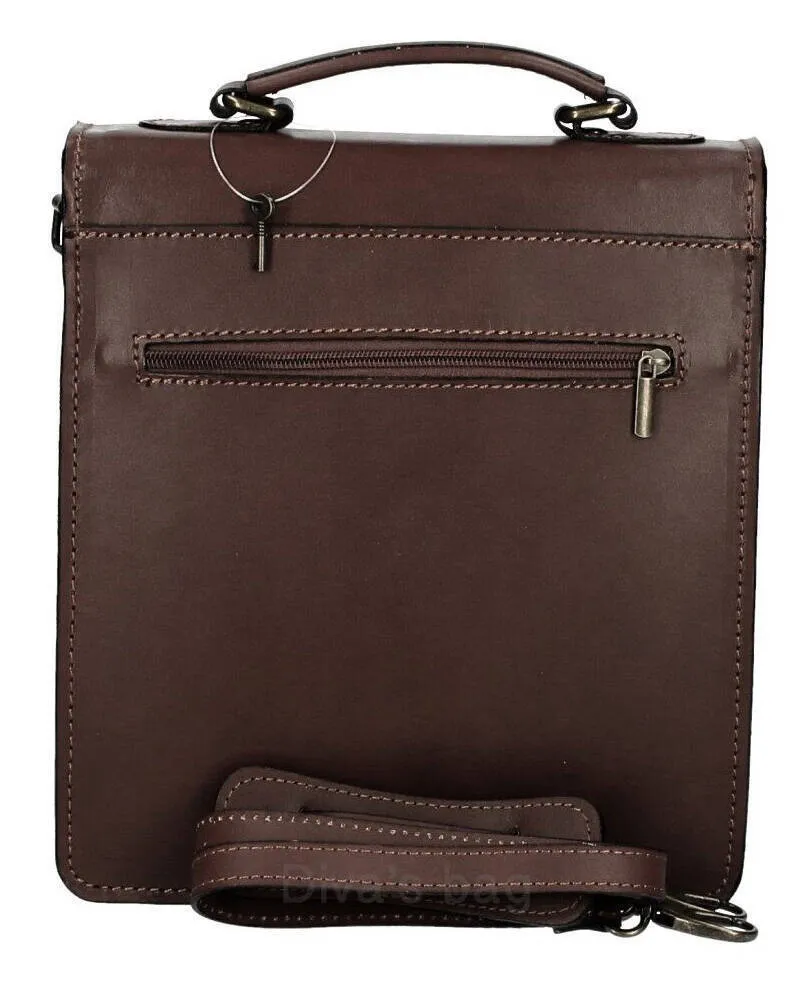 Petit cartable cuir vachette marron fonce