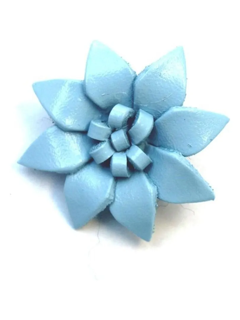 Petite Broche fleur en cuir, Bijoucolor - Bleu clair