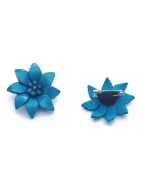 Petite Broche fleur en cuir, Bijoucolor - Bleu clair