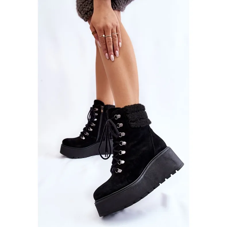 PL5 Bottes compensées en daim pour femme Noir Meniko le noir