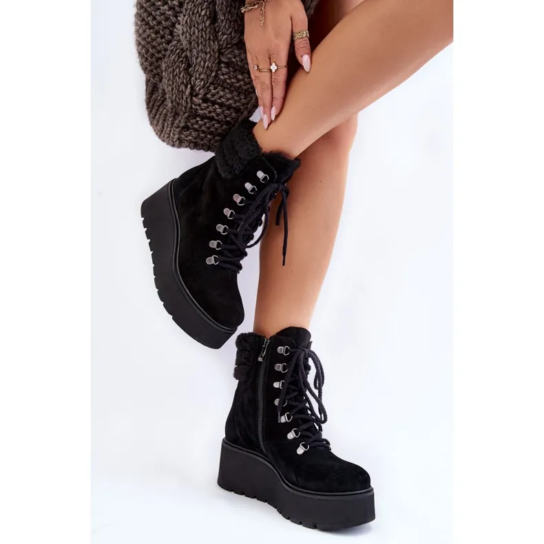 PL5 Bottes compensées en daim pour femme Noir Meniko le noir