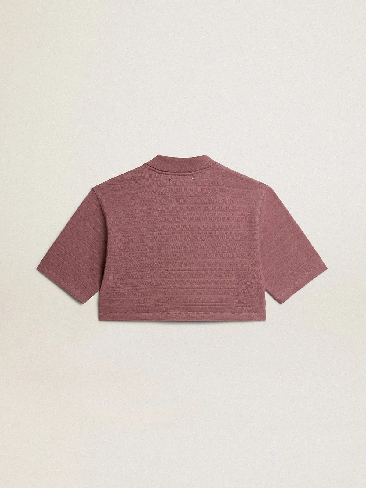 Polo cropped en piqué de coton rose taupe