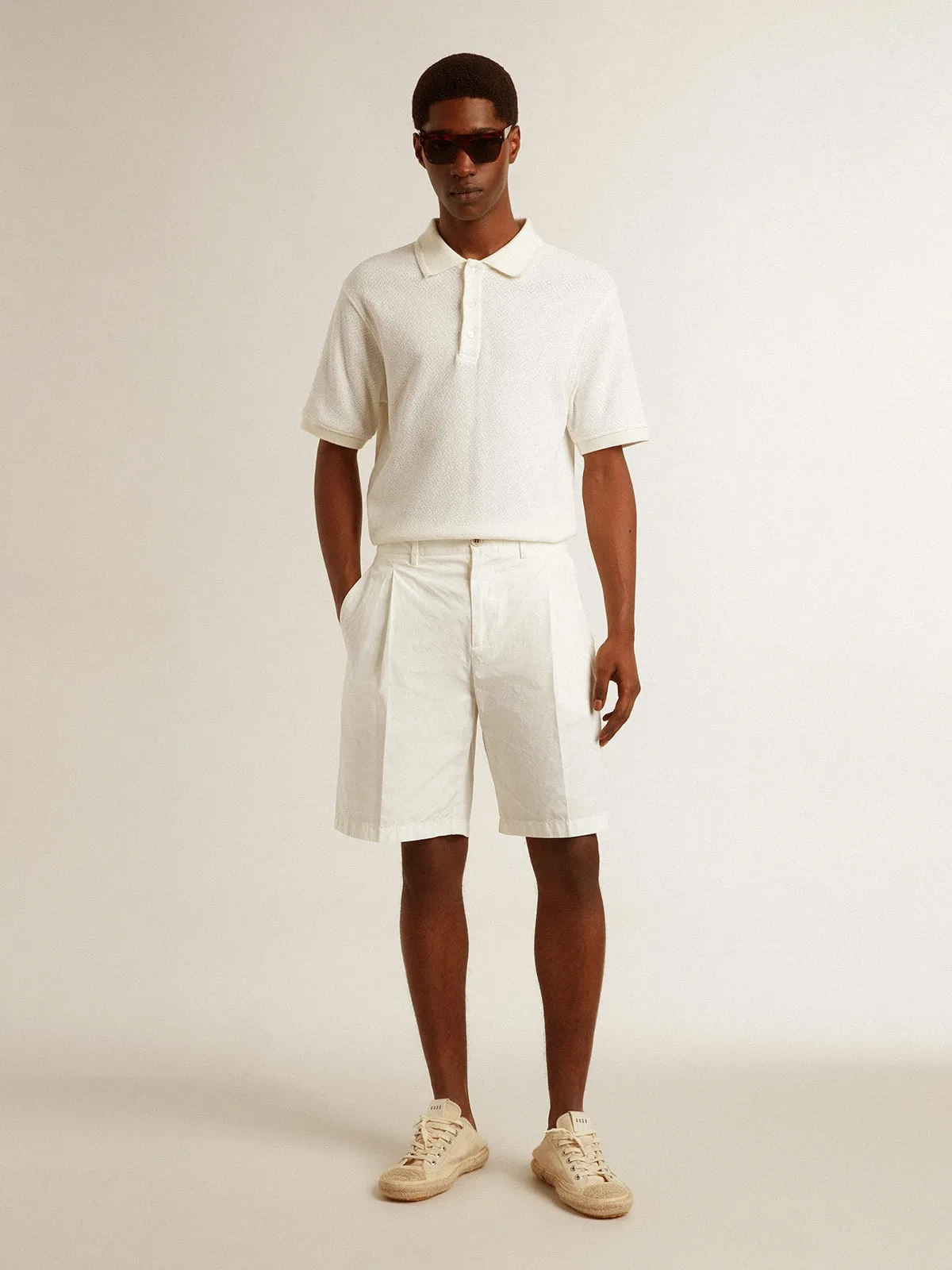 Polo homme en coton blanc avec boutons en nacre | Golden Goose