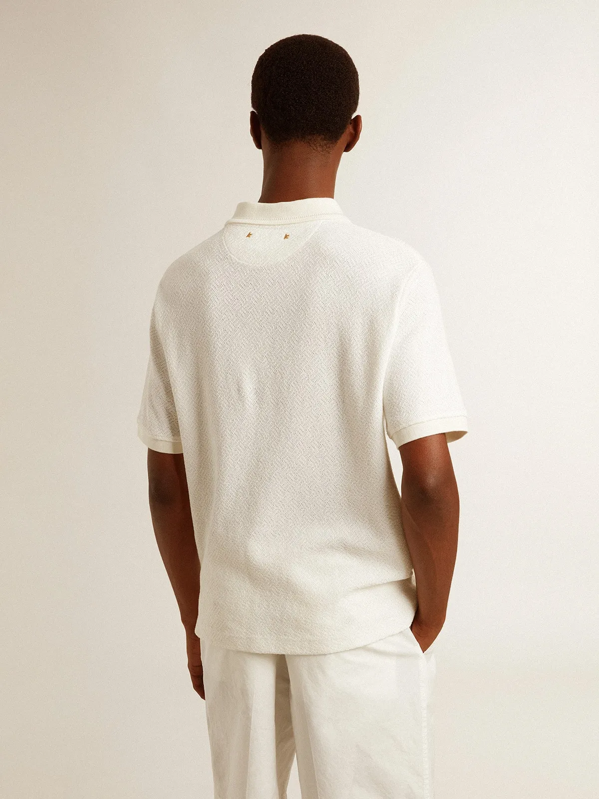 Polo homme en coton blanc avec boutons en nacre | Golden Goose