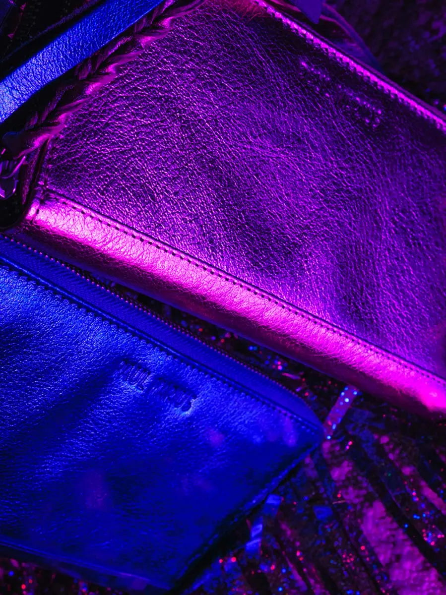 PORTEFEUILLE CUIR BLEU MÉTALLISÉ LePortefeuille Charlotte Ultraviolet - Bleu Électrique