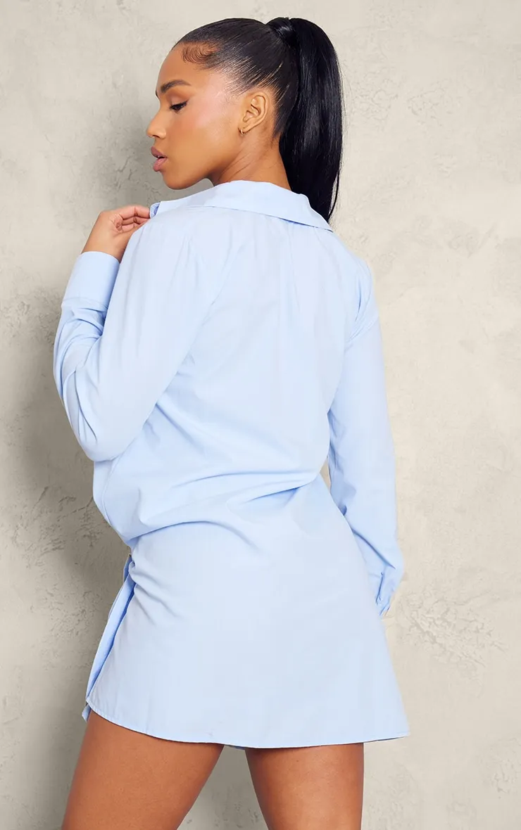 Robe chemise en popeline de coton bleue à détail noué