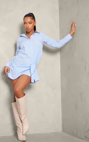 Robe chemise en popeline de coton bleue à détail noué