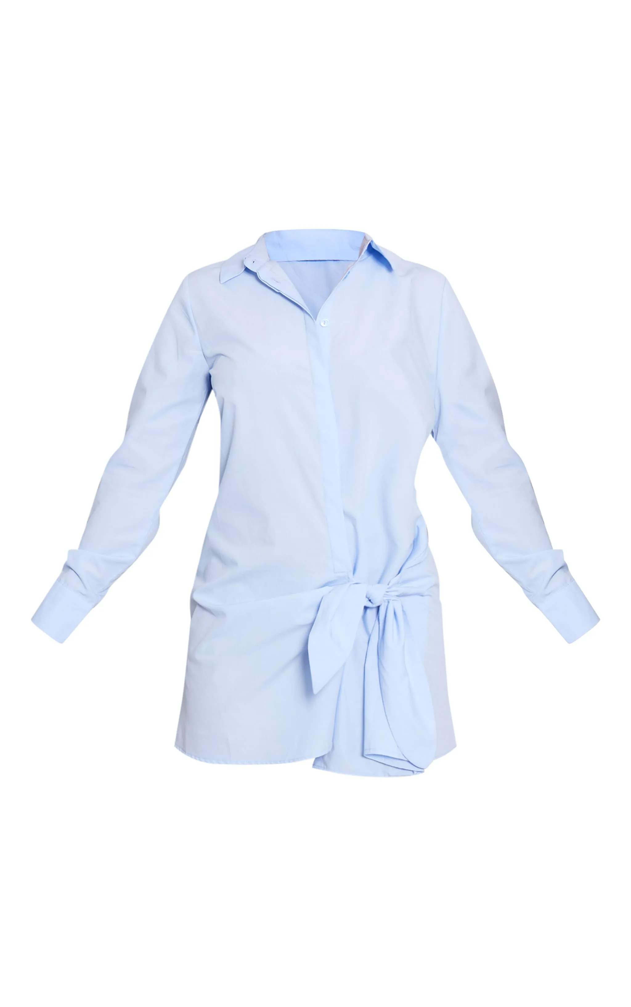 Robe chemise en popeline de coton bleue à détail noué