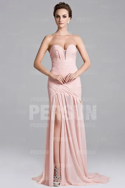 Robe de soirée longue robe pastel décolletée coeur avec fente latérale