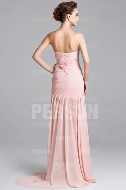 Robe de soirée longue robe pastel décolletée coeur avec fente latérale