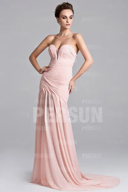 Robe de soirée longue robe pastel décolletée coeur avec fente latérale