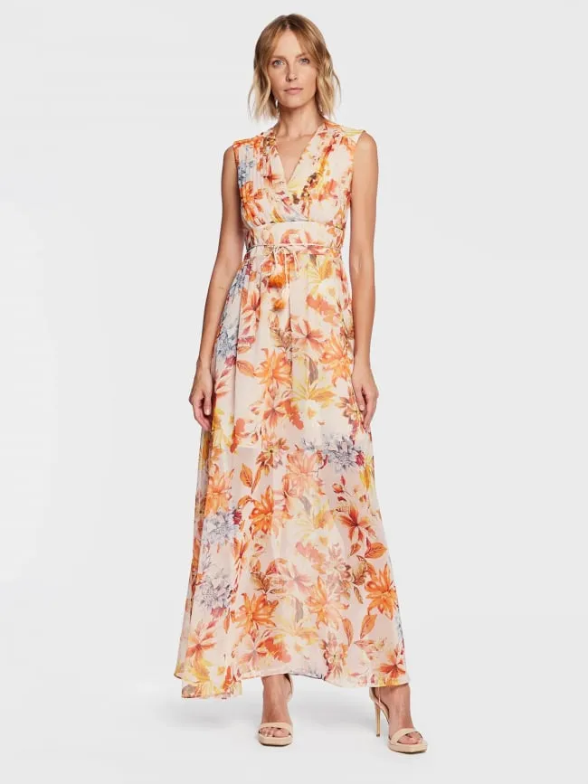 Robe longue à fleurs gilda orange femme - Guess | wimod