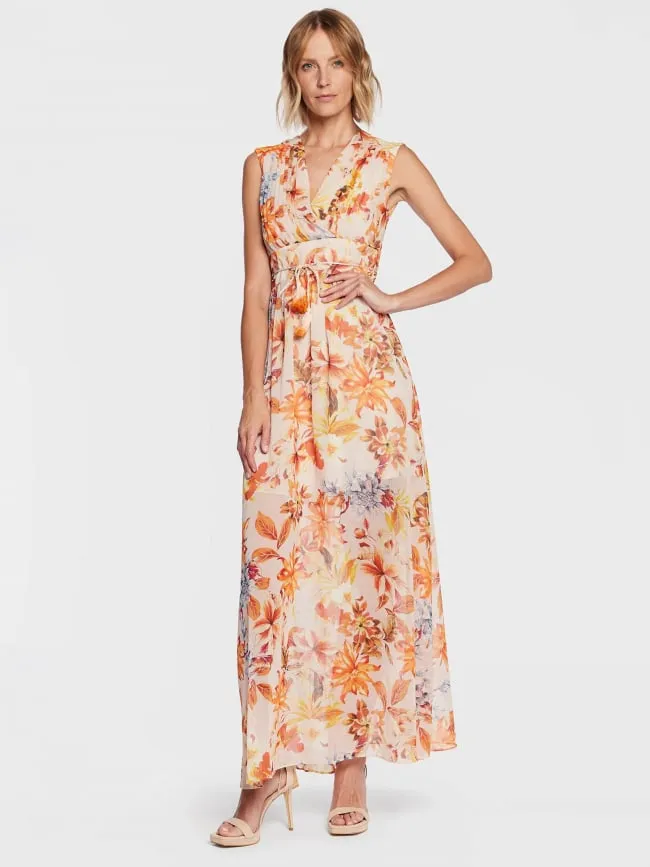 Robe longue à fleurs gilda orange femme - Guess | wimod