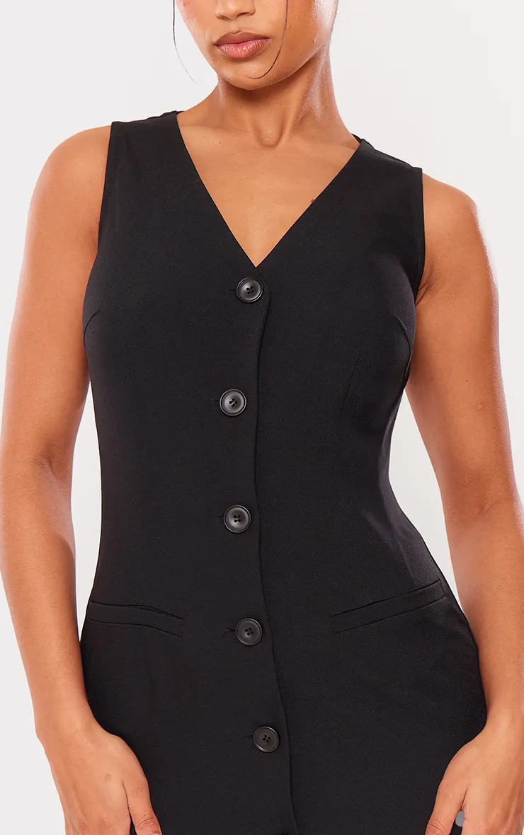 Robe moulante noire tissée de tailleur à boutons et détail gilet sans manches